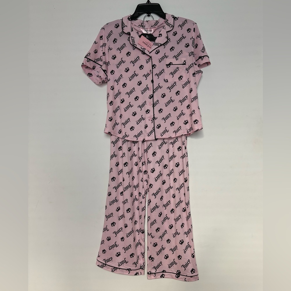 Juicy Couture Pink Logo & Crown Short Sleeve Pajama Set Medium, XL